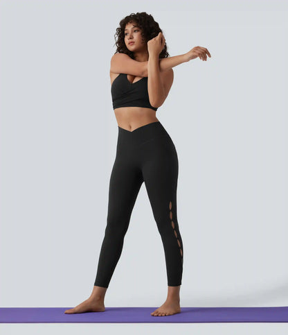 SoftlyZero™ Crossover High Waisted Cut-out Yoga 7/8 Leggings with Pockets