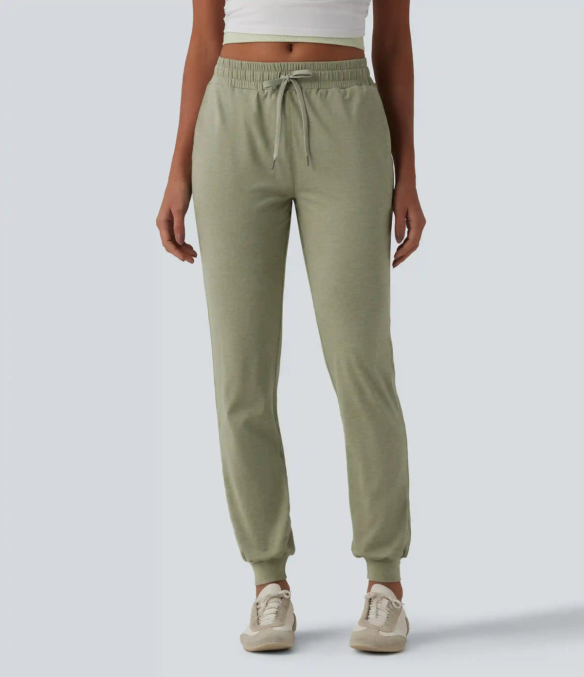 Mid Rise Drawstring Tapered Casual Joggers with Pockets