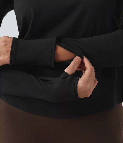 SoftlyZero™ Airy Quick Dry Round Neck Raglan Long Sleeve Mesh Back Crossover Yoga Sports Top with Thumb Holes