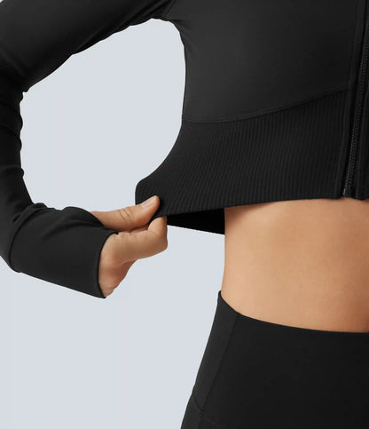 Halara UltraSculpt™ Mock Neck Raglan Long Sleeve Thumb Hole Cropped Yoga Jacket