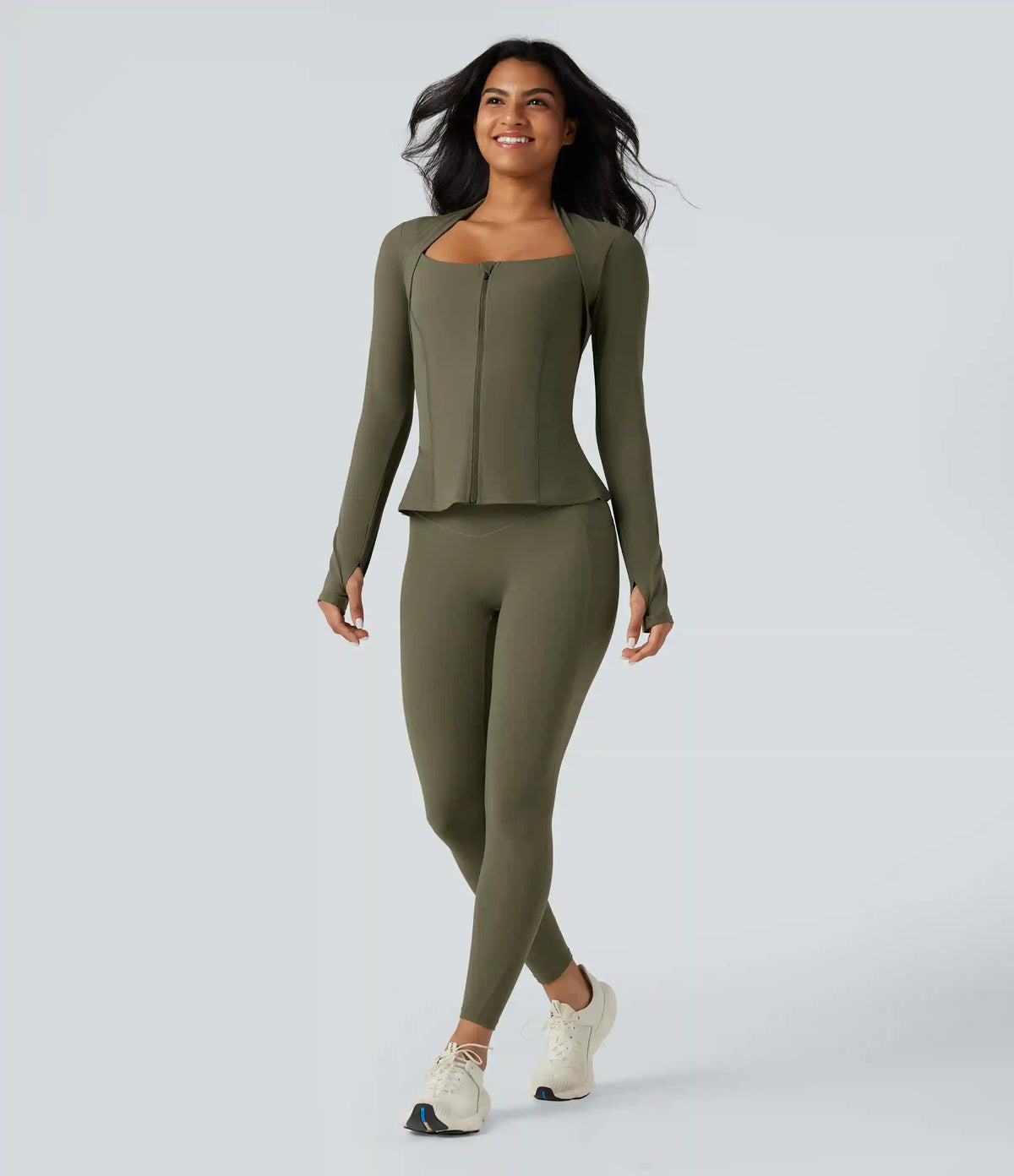 Halara UltraSculpt™ Push-Up Long Sleeve Thumb Hole Zipper Ruffle Hem Yoga Curvy Jacket