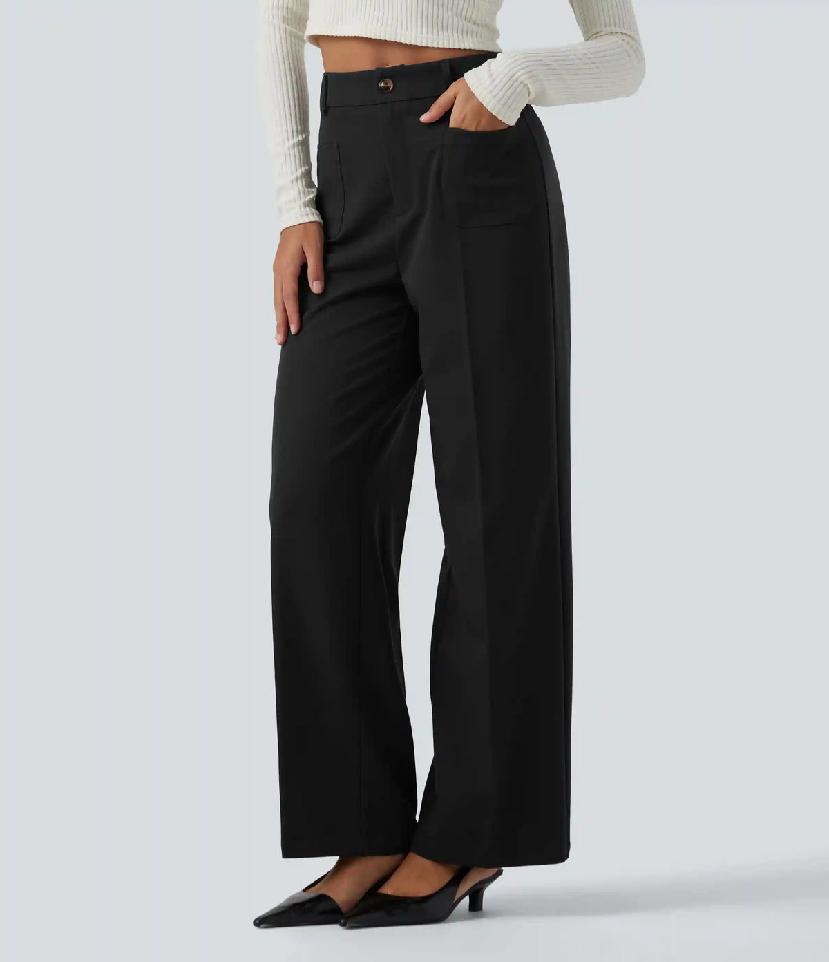 High Waisted Straight Leg Work Pants with Pockets