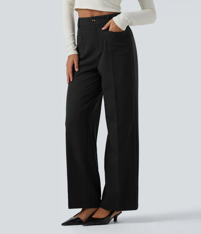 High Waisted Straight Leg Work Pants with Pockets