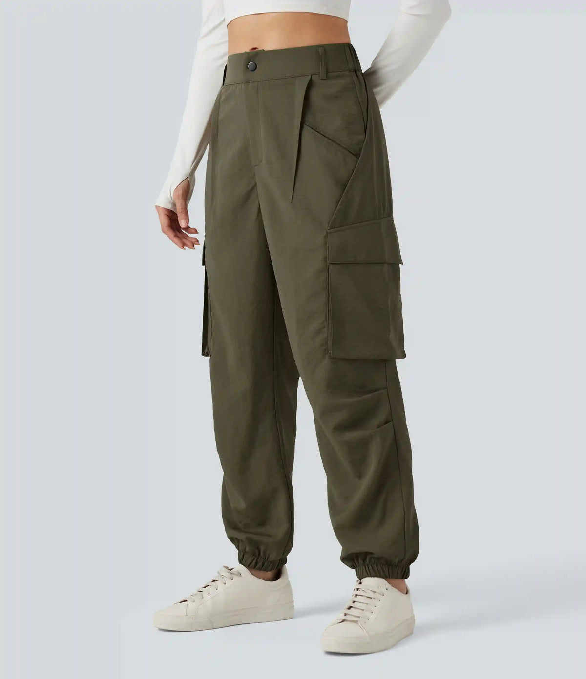 Mid Rise Casual Cargo Joggers with Pockets