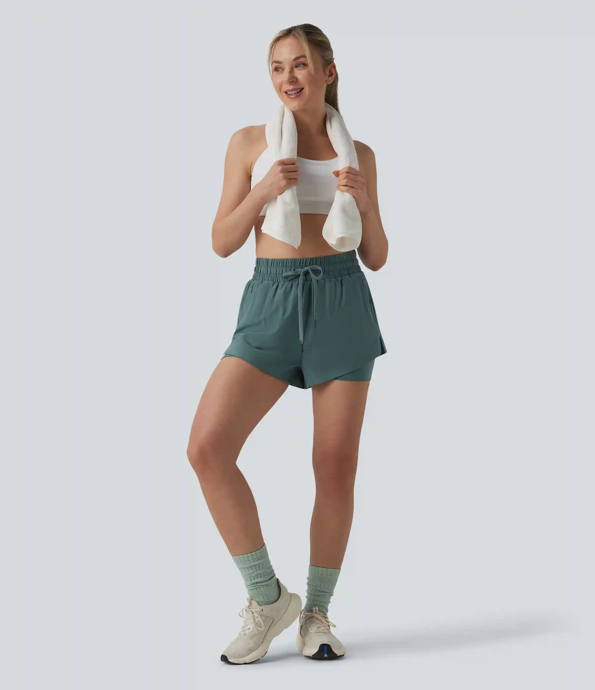 High Waisted Drawstring 2-in-1 Running Shorts with Pockets