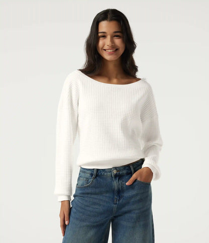 Long Sleeve Waffle Casual Sweater