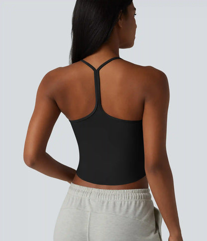 U-Neck Y-back Curved Hem Built-in Bra InstantCool Quick Dry Casual Tank Top-UPF50+