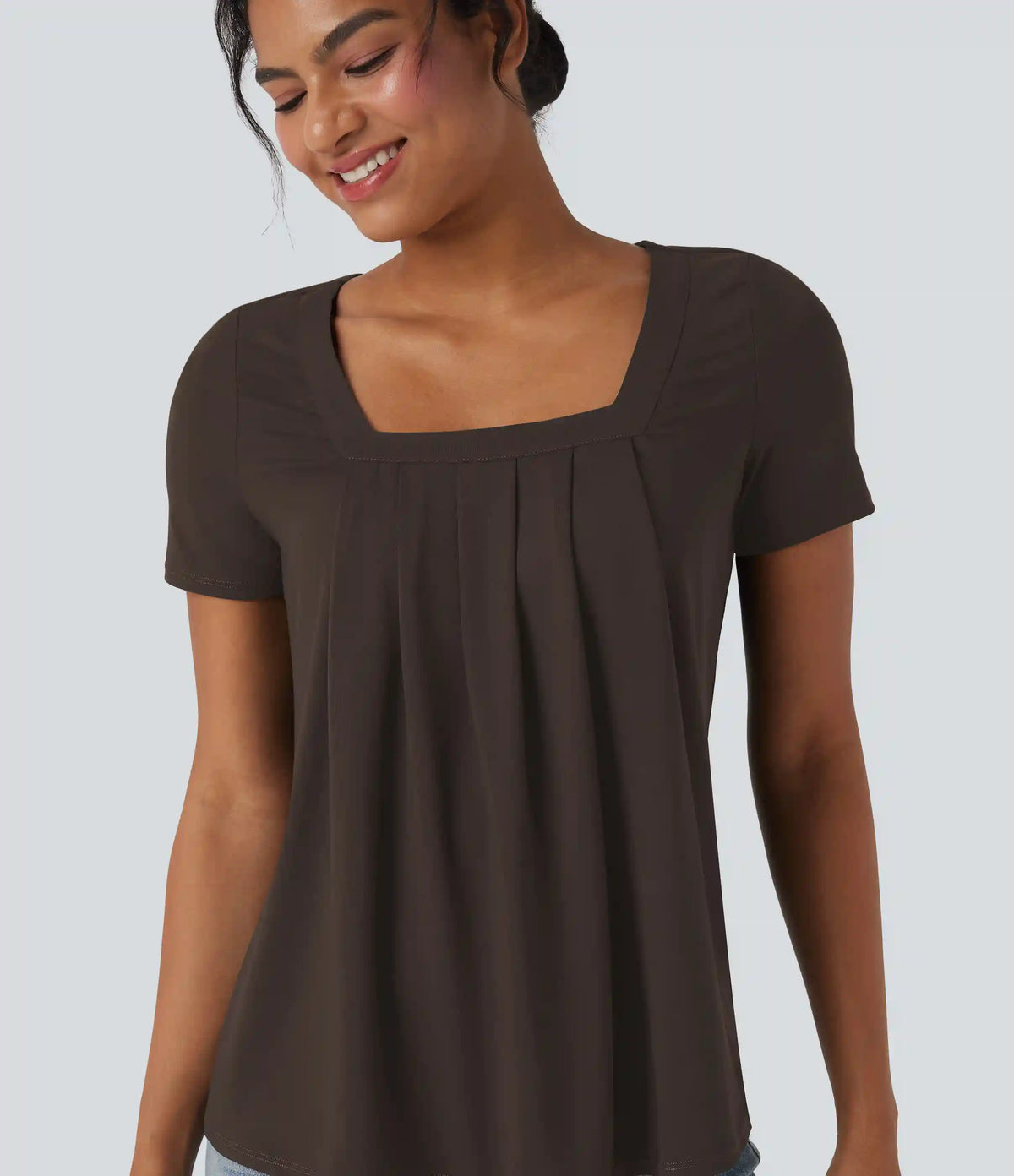 Square Neck Short Sleeve Casual Blouse