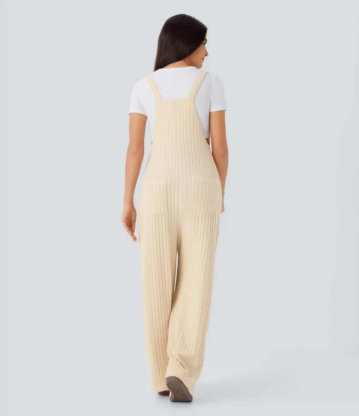 Ribbed Knit Pockets Casual Overalls
