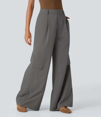 High Waisted Wide Leg Casual Cargo Pants with Pockets