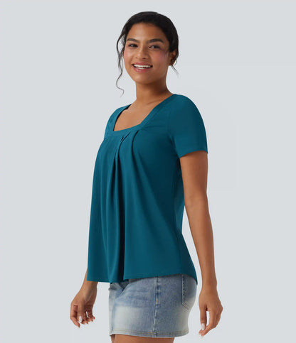 Square Neck Short Sleeve Casual Blouse
