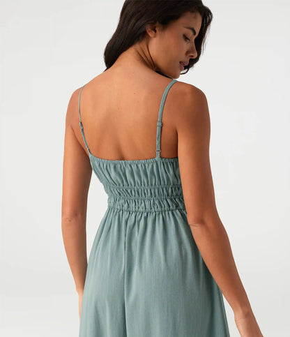 Tie Front Flowy Midi Casual Linen-Feel Slip Milkmaid Dress