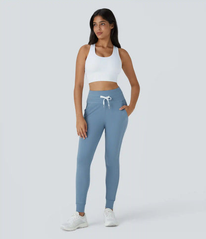 SoftlyZero™ Plush High Waisted Drawstring Pocket Plain Full Length Joggers