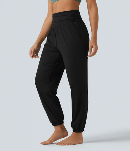 High Waisted Ruched Running Joggers with Pockets