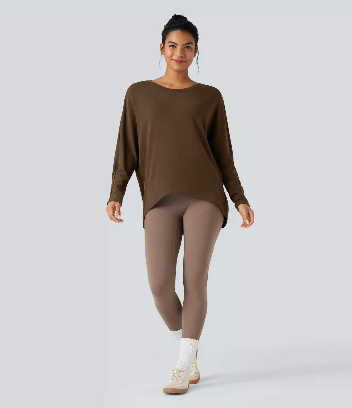 Scoop Neck Long Sleeve High-Low Oversized Thermal Casual Top
