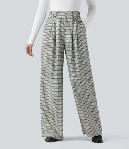 High Waisted Plaid Work Baggy Pants with Pockets