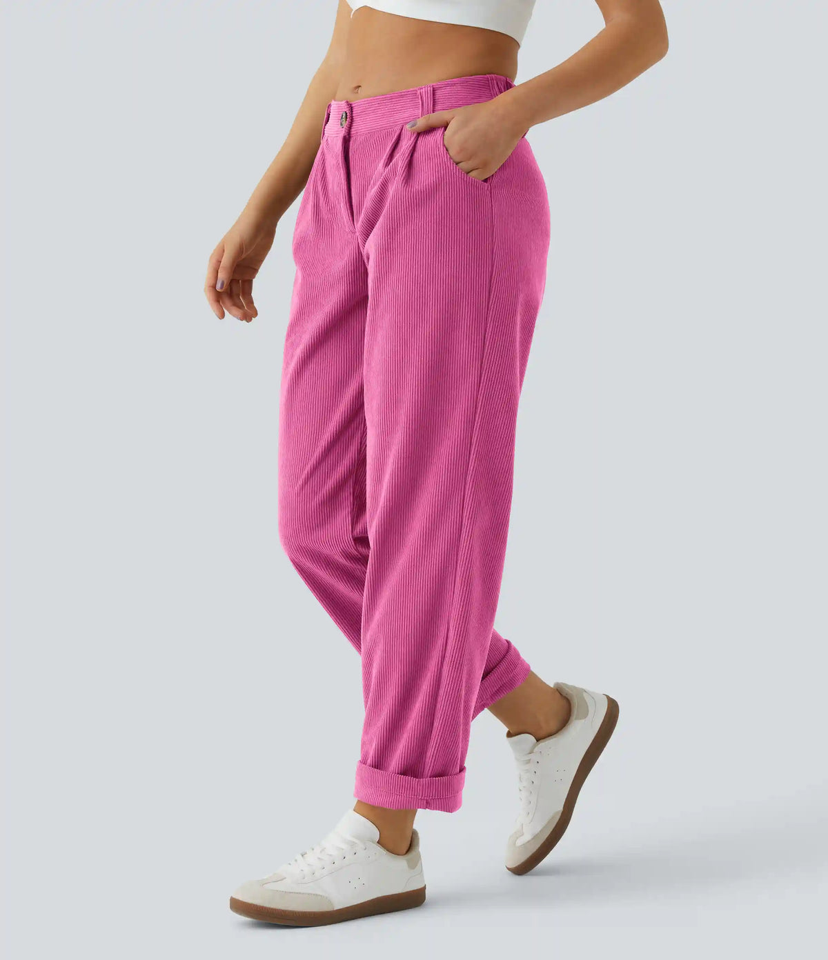 Mid Rise Zipper Pocket Corduroy Casual Pants