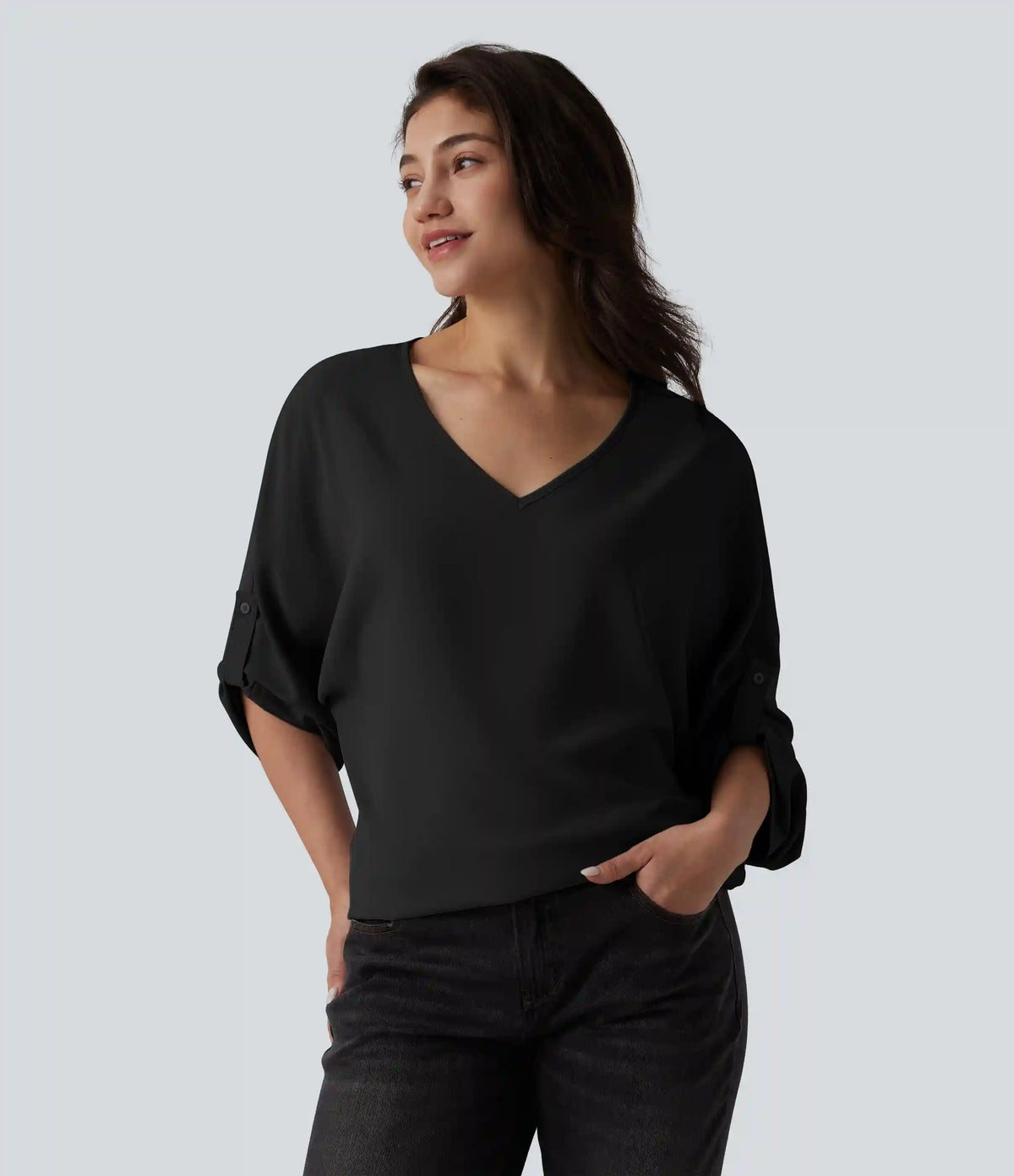Wrinkle Recovery V Neck Long Sleeve Work Blouse