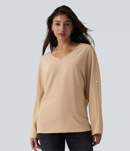 Wrinkle Recovery V Neck Long Sleeve Work Blouse