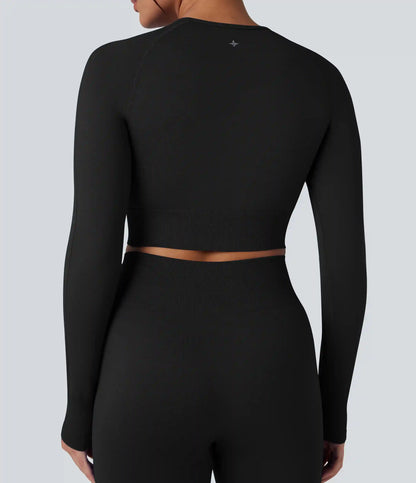 OneForm Seamless Flow Round Neck Long Sleeve Thumb Hole Cropped Yoga Sports Top