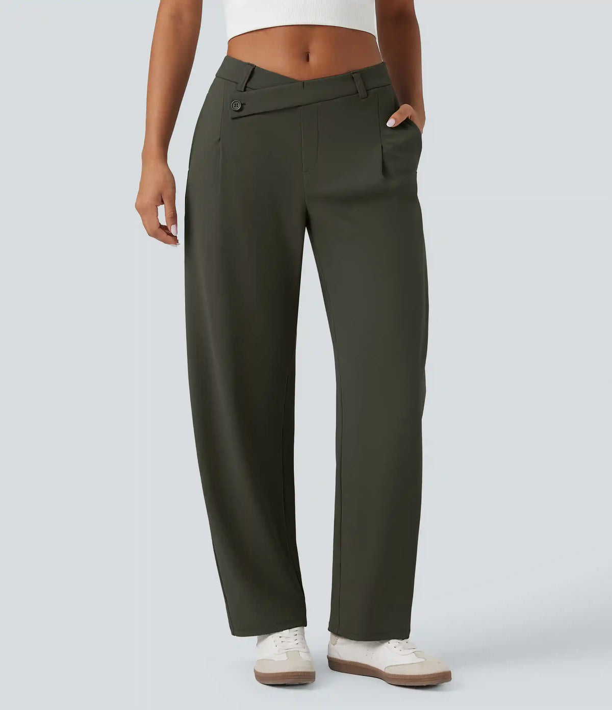 Halara Flex™ DayStretch Asymmetric Mid Rise Barrel Leg Work Pants with Pockets