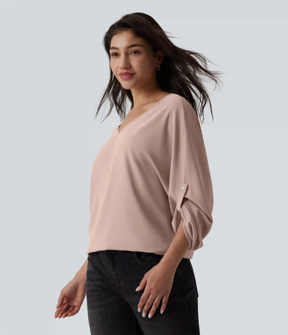 Wrinkle Recovery V Neck Long Sleeve Work Blouse