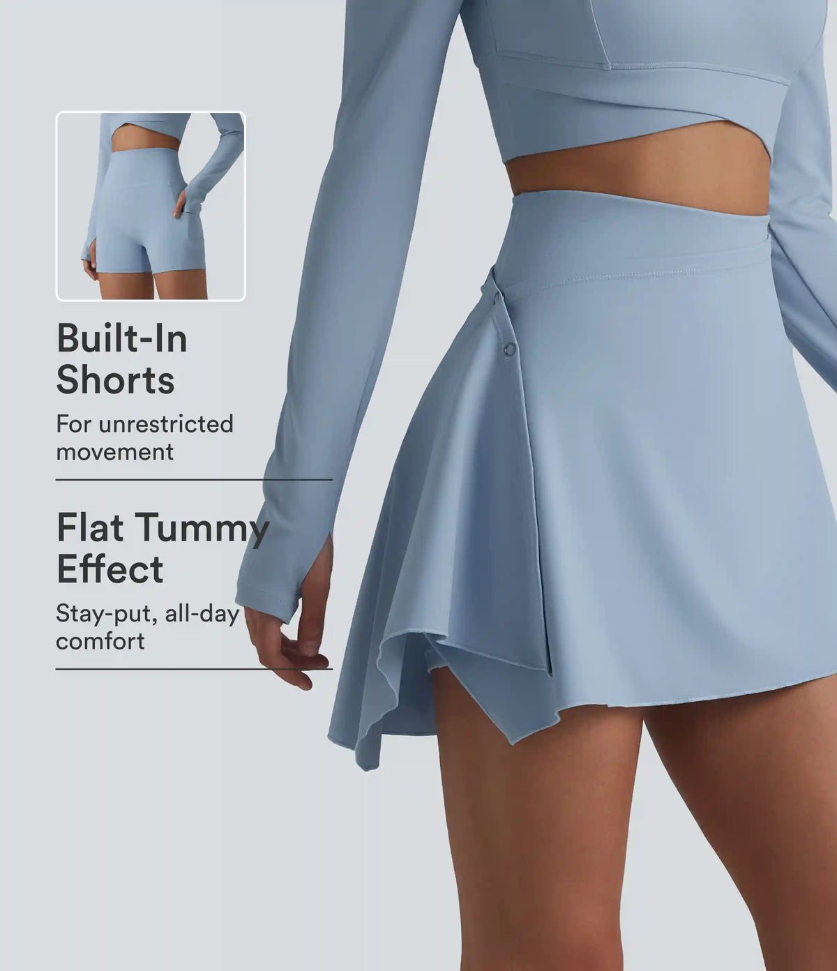 High Waisted Tummy Control 2-Piece Mini Yoga Skirt with Pockets
