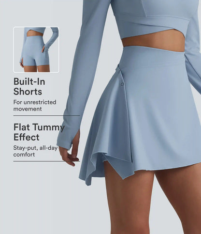 High Waisted Tummy Control 2-Piece Mini Yoga Skirt with Pockets