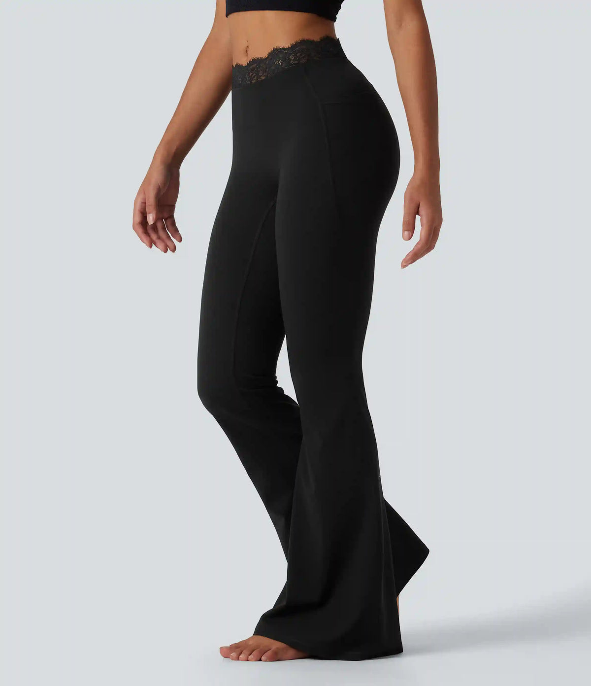 Halara UltraSculpt™ Mid Rise Contrast Lace Ruched Flare Yoga Leggings with Pockets