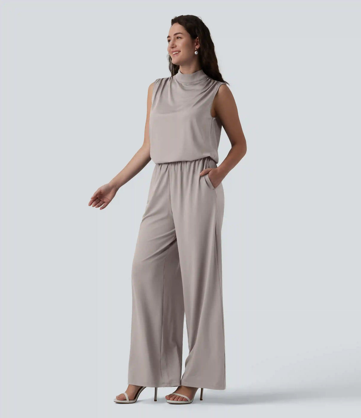 Stand Collar Sleeveless Straight Leg Bridesmaid And Wedding Guest Jumpsuit with Pockets-Easy Peezy