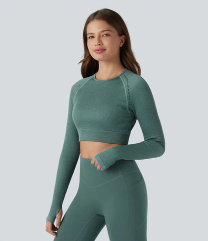 OneForm Seamless Flow Backless Long Sleeve Thumb Holes Cropped Yoga Sports Top