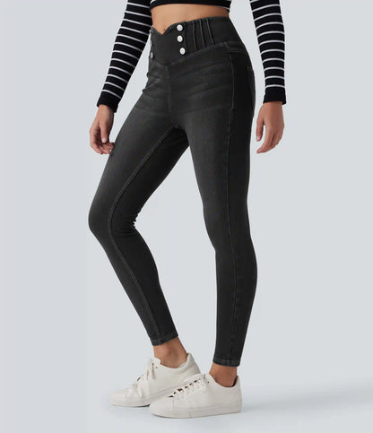 Halara Flex™ High Waisted Tummy Control Skinny Denim Casual Leggings with Pockets