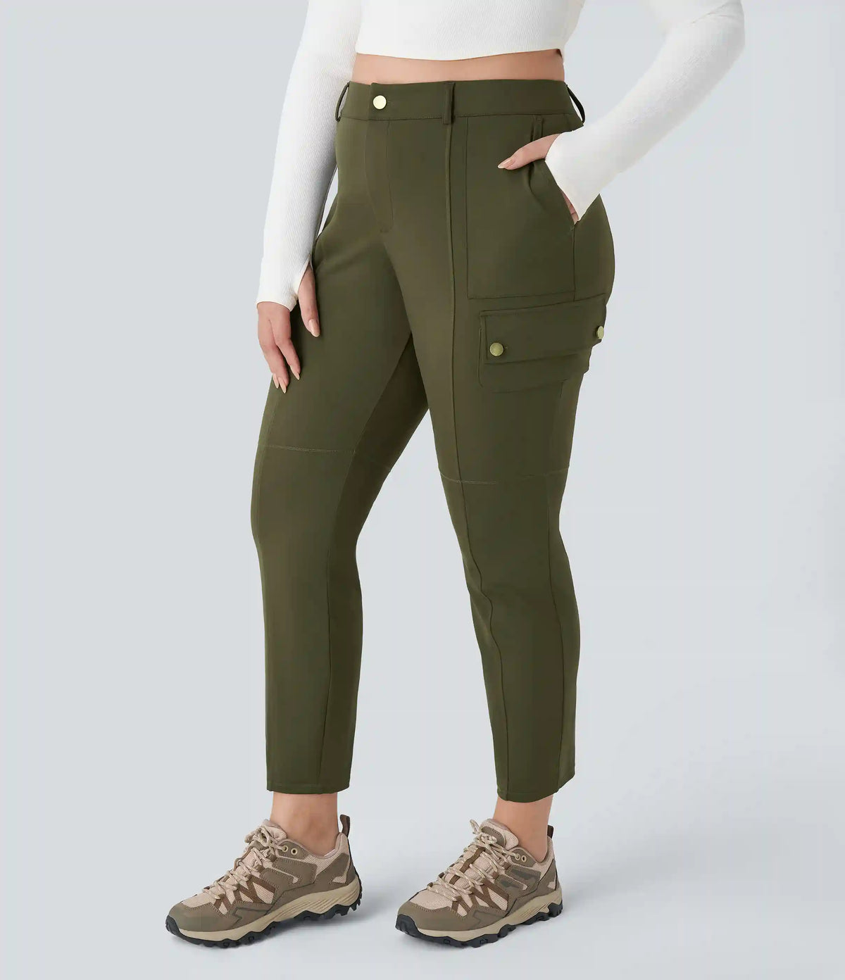 DayStretch High Waisted Zipper Pockets Solid Slim Hiking Plus Size Cargo Pants