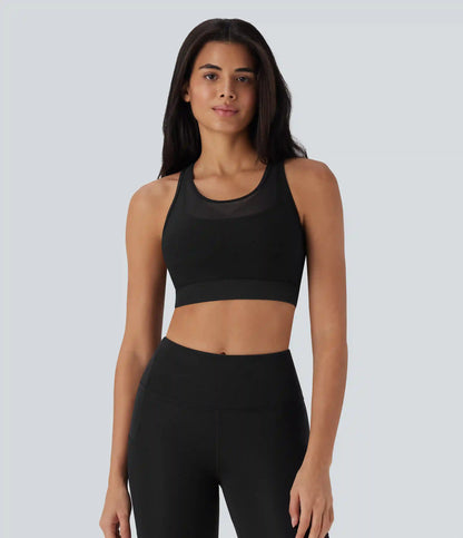 SpeedWave™ Medium Support Racerback Contrast Mesh Quick Dry Training Sports Bra A-D Cups
