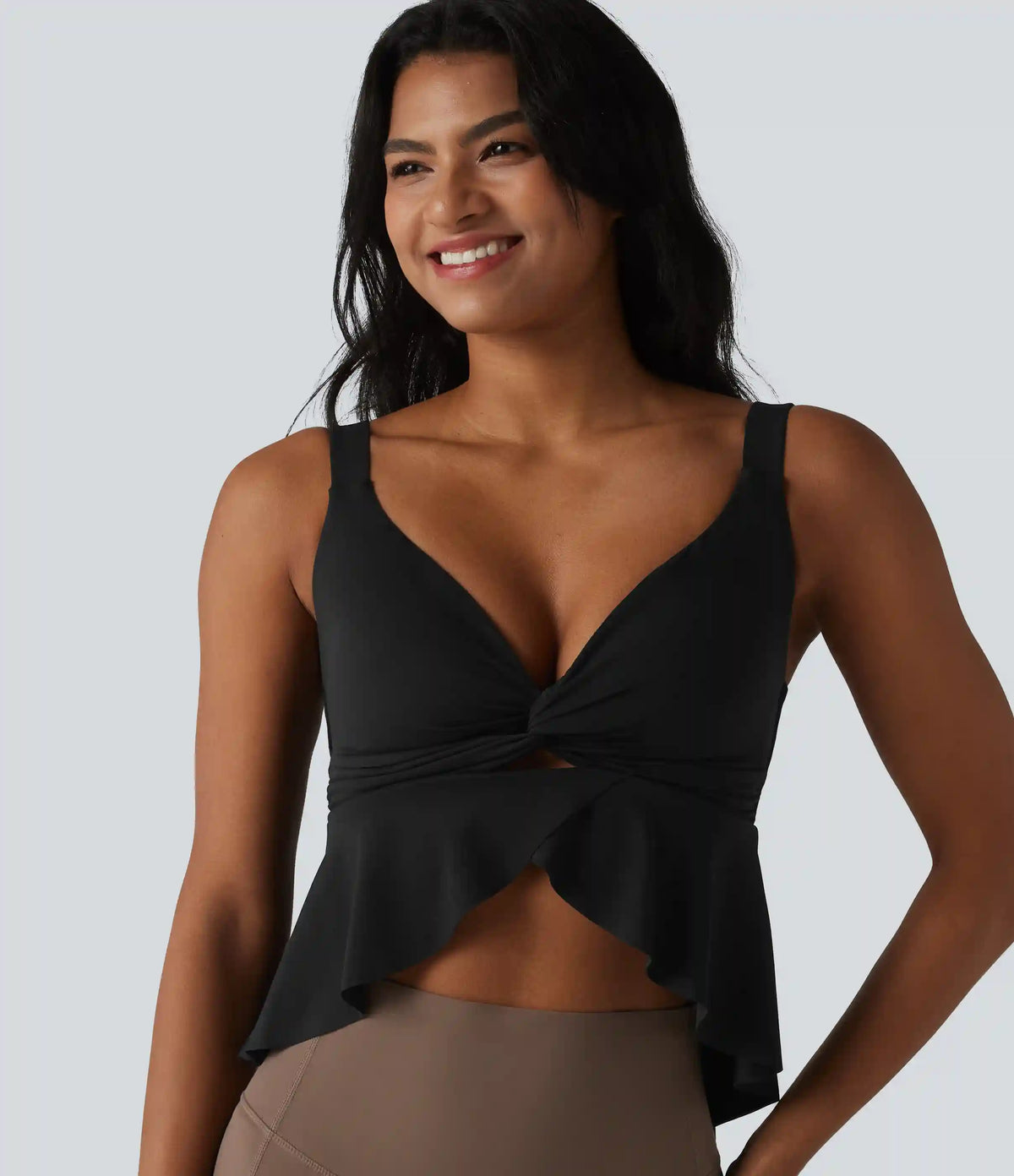 Halara UltraSculpt™ V Neck Push-Up Non-Removable Pad Ruffle Hem Yoga Tank Top