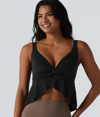 Halara UltraSculpt™ V Neck Push-Up Non-Removable Pad Ruffle Hem Yoga Tank Top