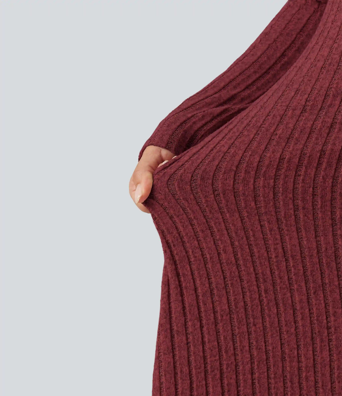 Ribbed Knit U Neck Long Sleeve Midi Casual Dress