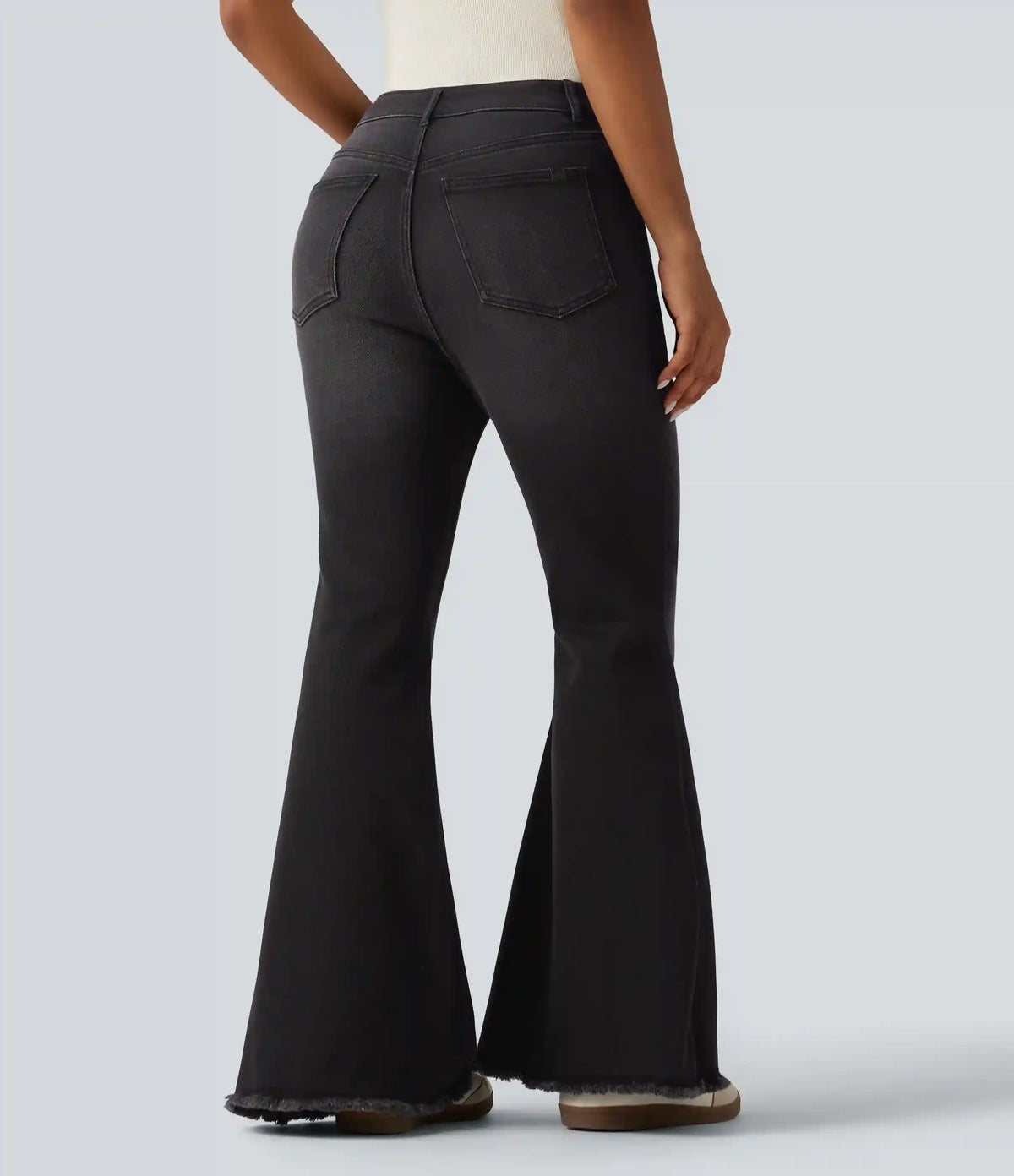 High Waisted Bootcut Raw Hem Casual Jeans with Pockets