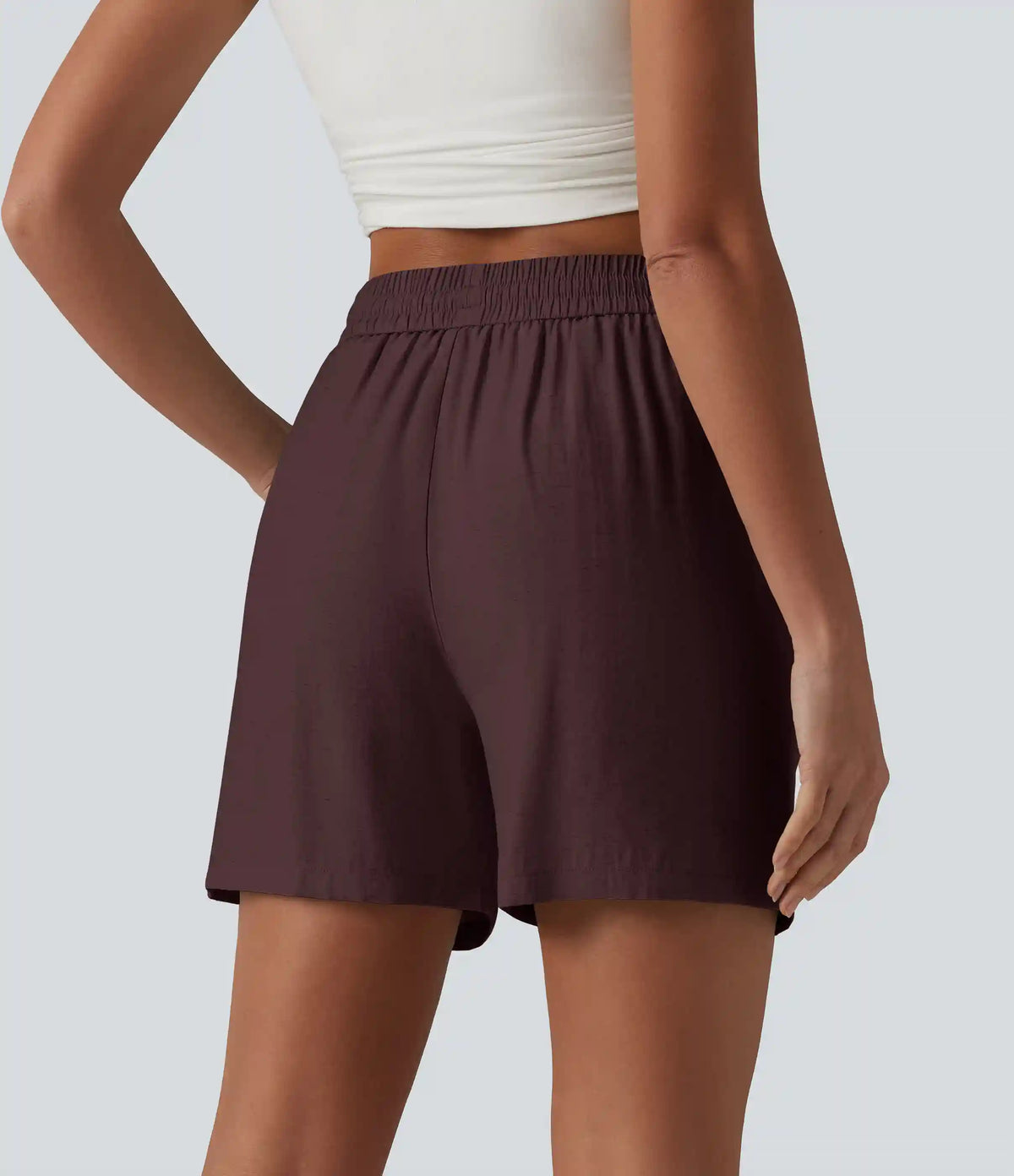 High Waisted Drawstring Casual Linen-Blend Baggy Shorts 5'' with Pockets