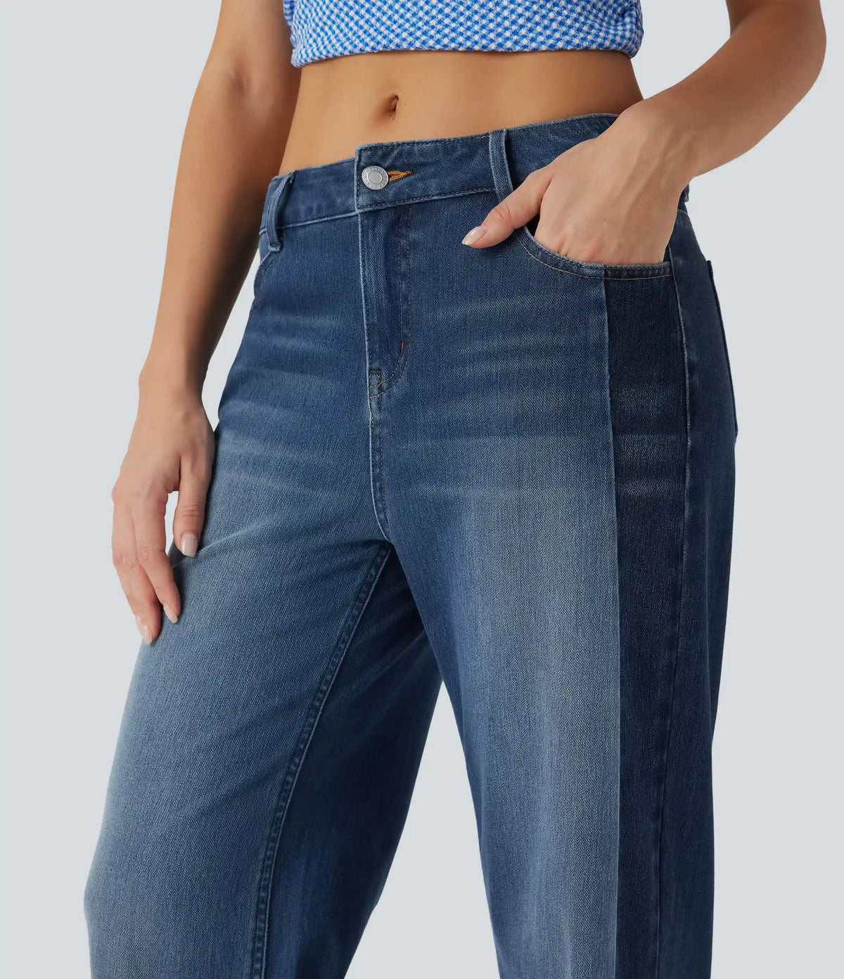 Halara Flex™ Low Rise Color Block Wide Leg Casual Jeans with Pockets