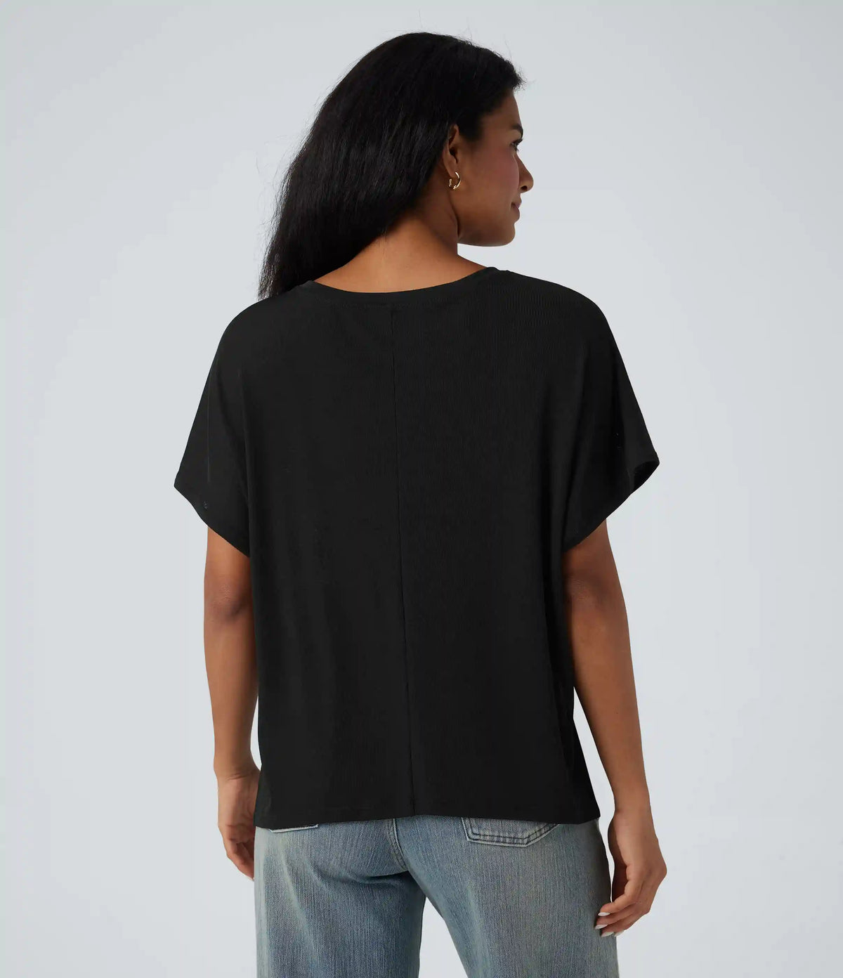 Round Neck Batwing Sleeve Relaxed Casual T-Shirt