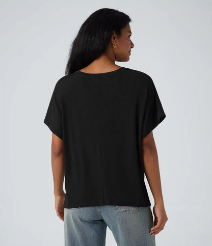 Round Neck Batwing Sleeve Relaxed Casual T-Shirt