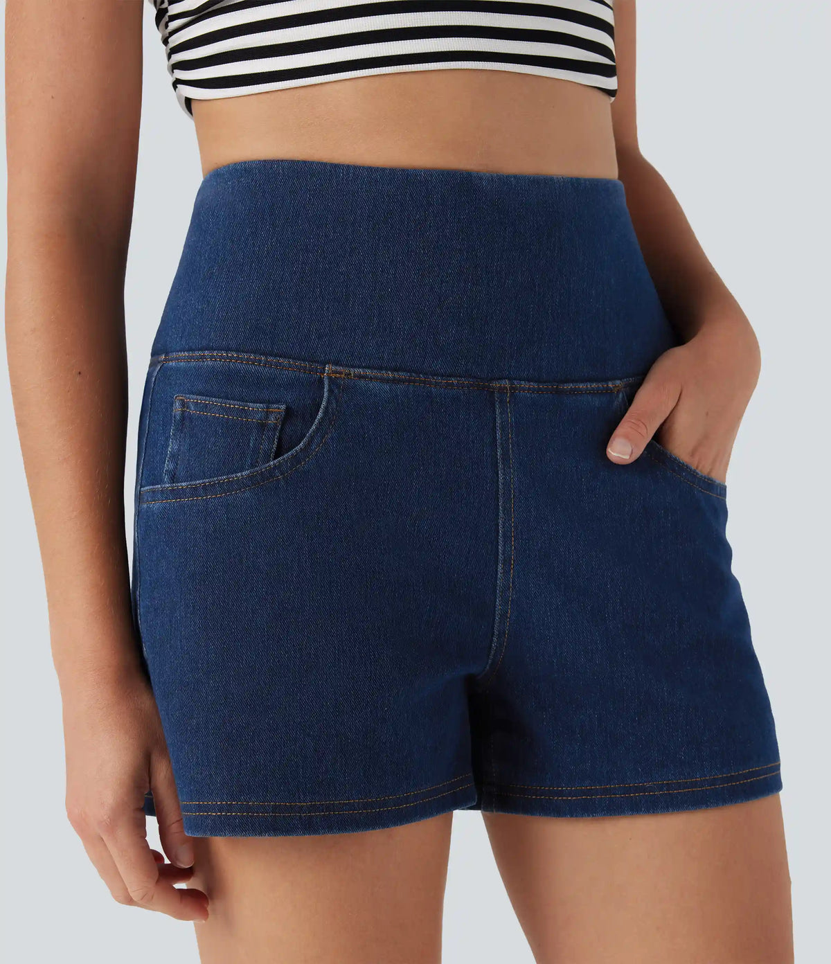 Halara Flex™ High Waisted Tummy Control Denim Casual Shorts 3'' with Pockets