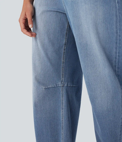 Halara Flex™ Mid Rise Barrel Leg Washed Casual Jeans with Pockets