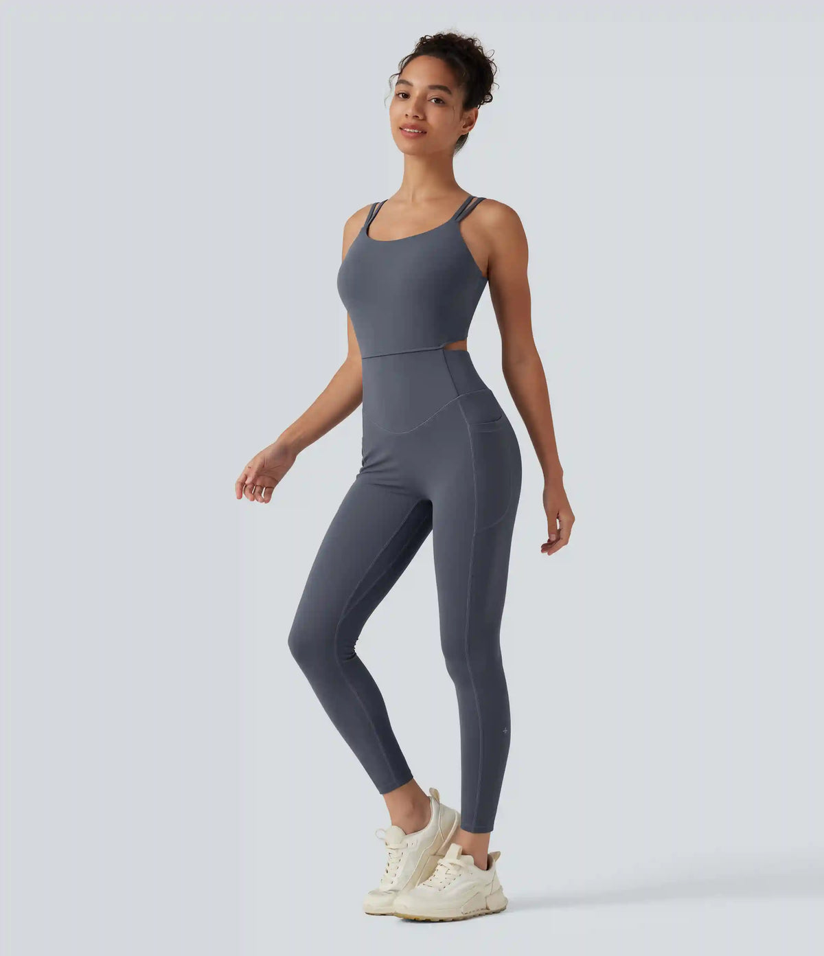 Halara UltraSculpt™ Non-Removable Pad Tummy Control Butt Lifting Ruched Yoga Jumpsuit with Pockets-Easy Peezy Edition