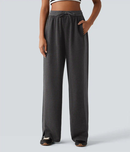 High Waisted Drawstring Straight Leg Casual Pants with Pockets