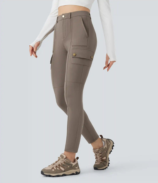 High Waisted Skinny Fleece Hiking Cargo Pants with Pockets