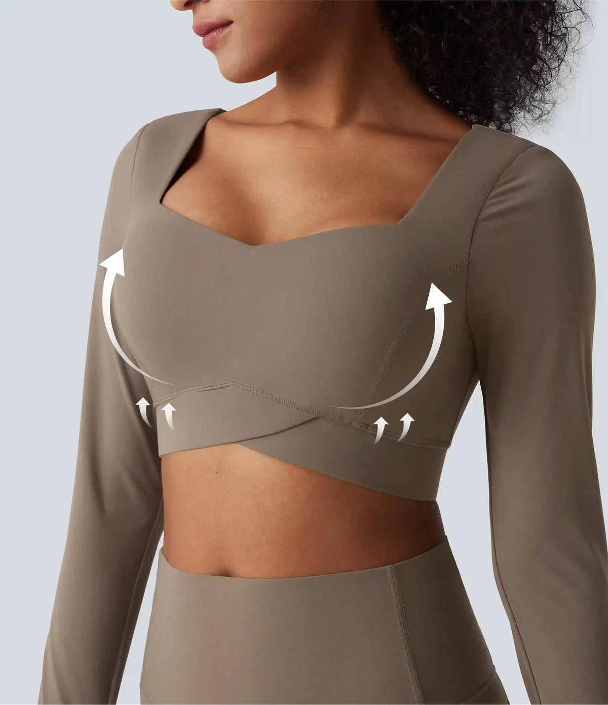 Halara UltraSculpt™ Push-Up Long Sleeve Thumb Holes Crossover Hem Cropped Workout Sports Top