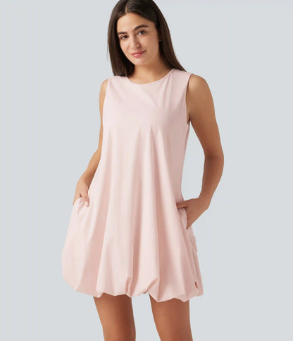 Round Neck Sleeveless Mini Dance Active Bubble Dress with Pockets