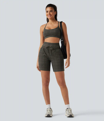 Halara UltraSculpt™ Plaid Ultra High-Waist Drawstring 2-in-1 Yoga Shorts 7" with Pockets
